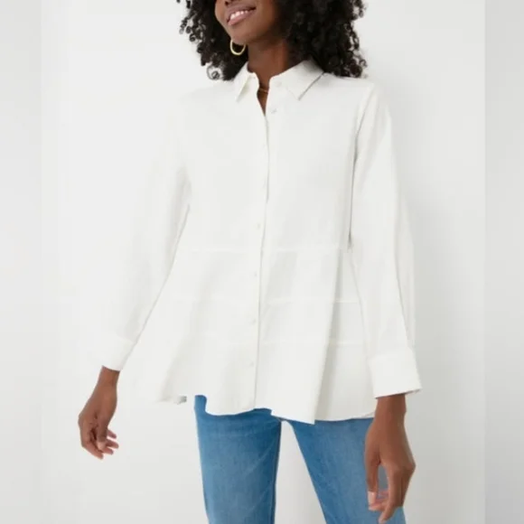Pomander Place Ashlen Blouse White Size L Flowy Button-Down Top Closet Staple - Picture 1 of 13